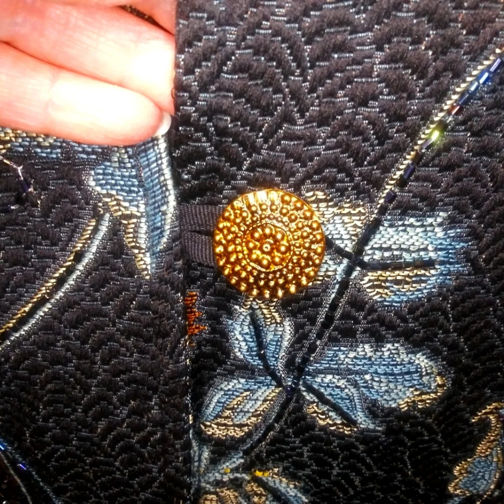 Indigo Moon Boho Beaded & Sequinned Black/Multi Long Floral Brocade Coat - Picture 5 of 12